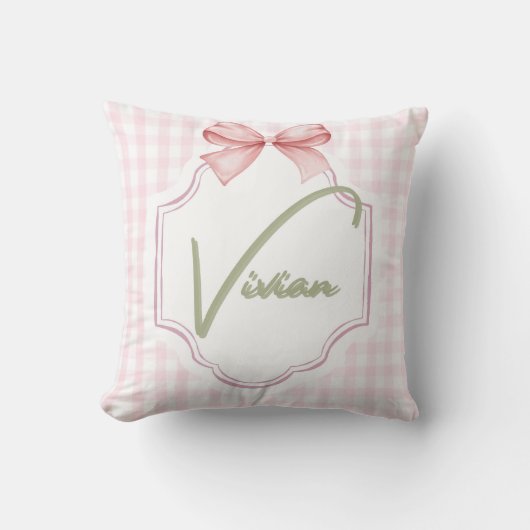 Coussin Personnalisé Vivian Baby Girl Nursery Bow&En vichy (Recto)