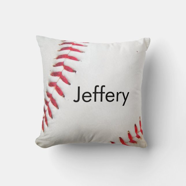 Coussin personnalisé White Baseball rouge couture (Recto)