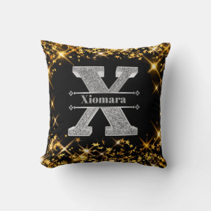 Coussin Personnalisé X Monogramme initial d'argent Votre n
