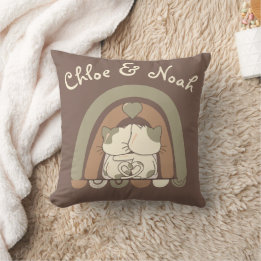 Coussin Personnalisée Cute Cat Love Rainbow Valentines Day
