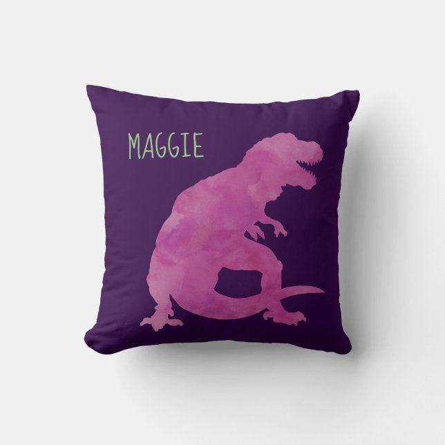 Coussin Personnalisée Dinosaure Aquarelle violette (Recto)
