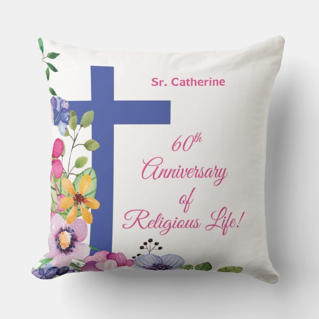 Coussin Personnaliser, 60e anniversaire Nun vie religieuse (Recto)