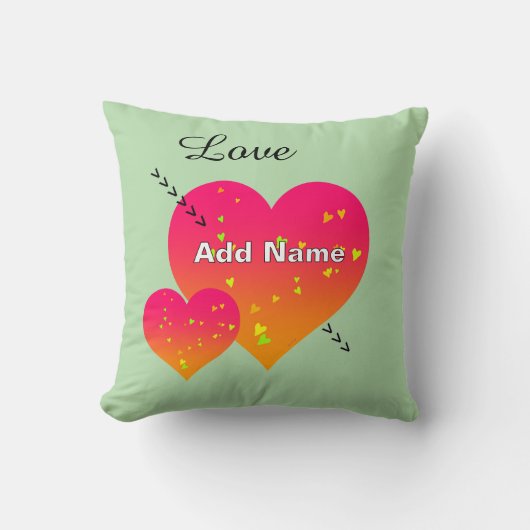 Coussin Personnaliser Ajouter Nom COEURS Lt Green Thlow Or (Recto)