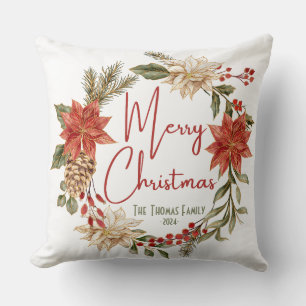 Coussin Personnaliser Élégantes salutations de Noël Floral