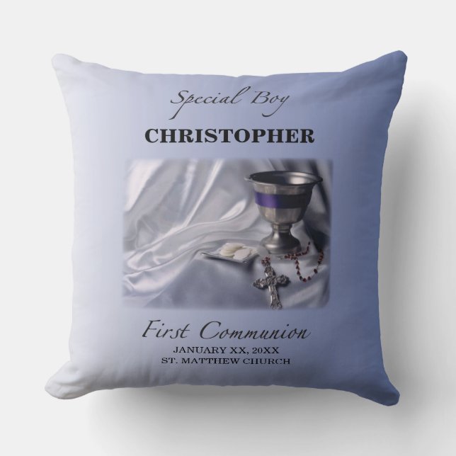 Coussin Personnaliser, Garçon, Première communion bleue (Recto)