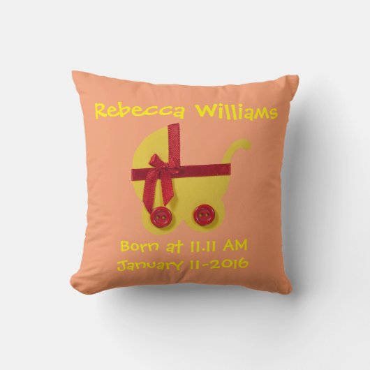 Coussin Personnaliser, Jaune clair, poussette rouge pour b (Recto)