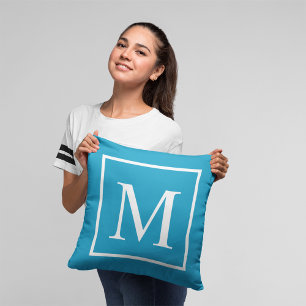 Coussin Personnaliser monogramme bleu turquoise