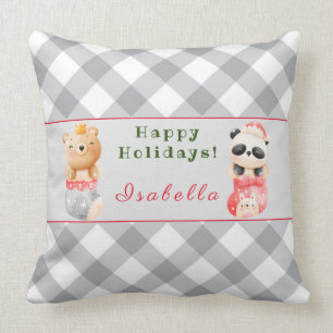 Coussin Personnaliser Panda et Ours Texte et nom 20"X20"