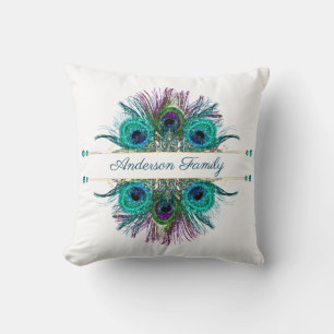 Coussin Personnaliser Peacock Feathers Turquoise Purple Bl