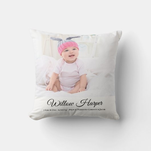 Coussin Personnaliser Photo Baby Faire-part de naissance (Recto)