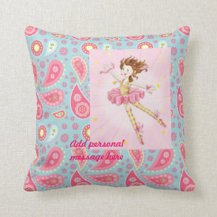 Coussin Personnaliser Pink Blue Paisley Flower Ballerina