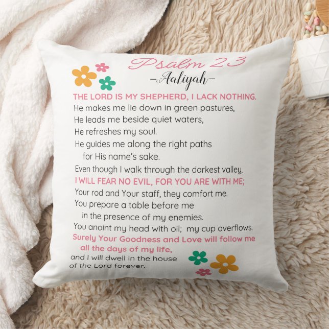 Coussin Personnaliser Psaume 23-NIV Bible Scripture Fleurs (Couverture)