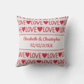 Coussin Personnaliser Red White Love Hearts Mariage Date (Verso)