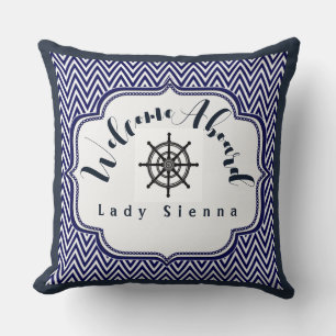 Coussin Personnalisez Marine bleu et blanc avec roue de na