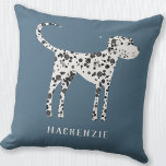 Coussin Personnalité de Dalmatian Dog<br><div class="desc">Adorable dessin de chien dalmate personnalisé sur un arrière - plan vert turquoise. Modifiez ou supprimez le nom à customiser. Art original de Nic Squirrell.</div>