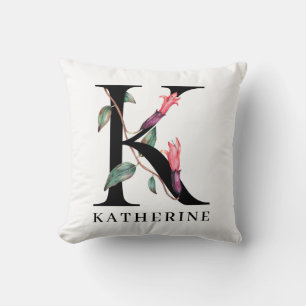 Coussin Personnalité de l'alphabet floral K monogram