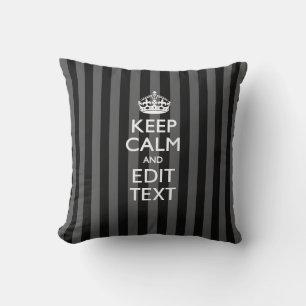 Coussin Personnalized KEEP CALM Your Text on Black Stripes