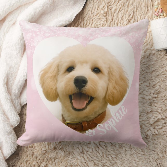 Coussin Pet Dog Cat Custom Photo Pink Memorial Keepsake (Couverture)