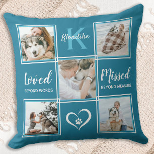 Coussin Pet Dog Memorial Keepsaké Photo Collage Turquoise