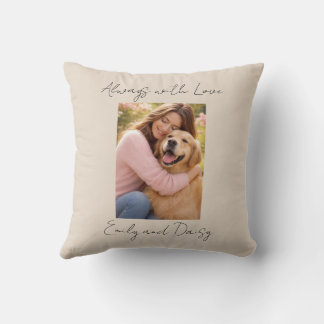 Coussin Pet Photo Name Text Throw Pillow Beige Love Always
