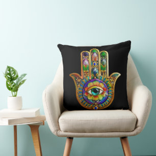Coussin Pétales de fleurs colorés Turquoise Troisième Œil