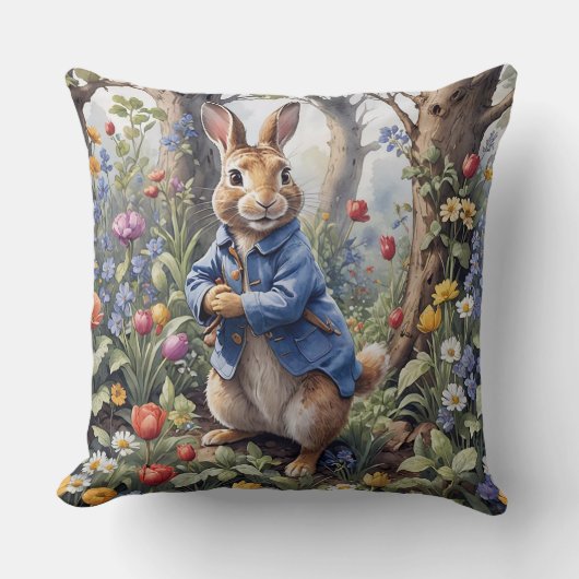 Coussin Peter le lapin enchanté forêt (Recto)