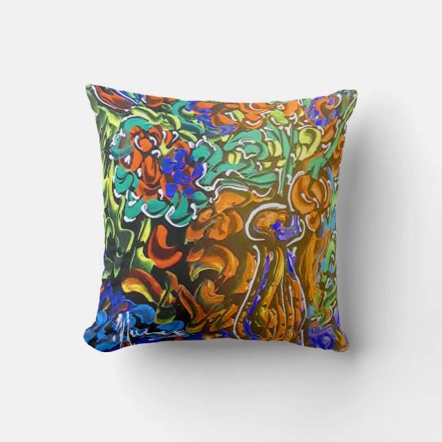 Coussin Peter Max aquarelle colorée Vase et fleurs (Recto)
