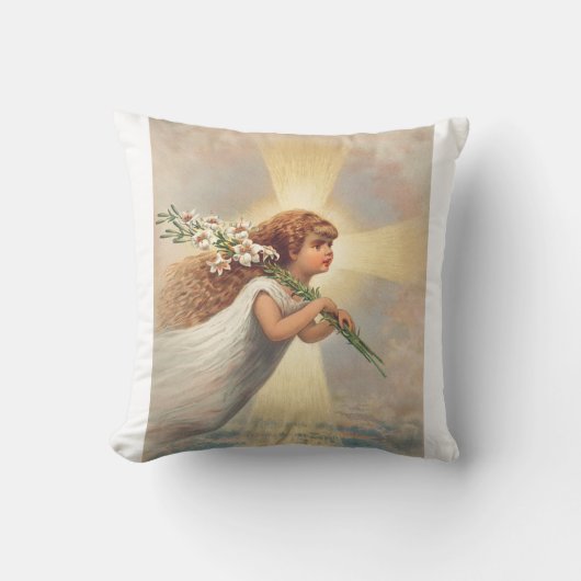 Coussin Petit ange bébé tenant des lis (Recto)