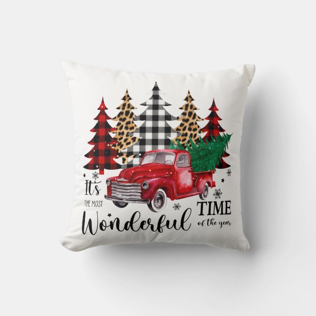 Coussin Petit Camion de Noël Rouge (Recto)