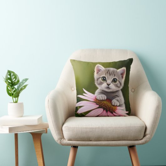 Coussin Petit chat gris floral mignon (Chaise)