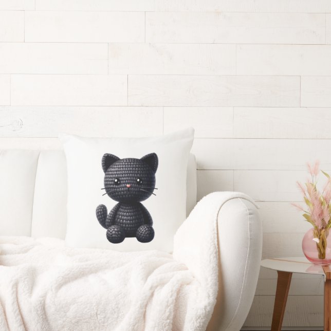 Coussin Petit chat noir au crochet (Canapé)