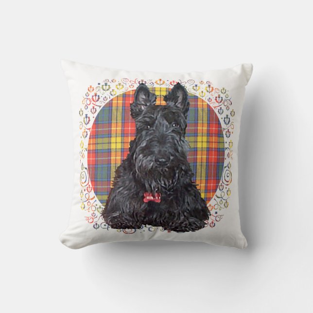 Coussin Petit chien Scottie Tartan (Recto)