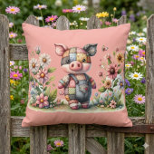 Coussin Petit Cochon Patchwork dans un Jardin Fleuri