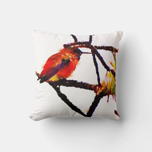 Coussin Petit colibri bronze, or, rouge et violet (Recto)
