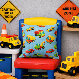 Coussin Petit constructeur voitures colorées et camions de