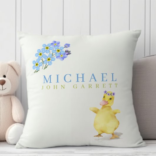 Coussin Petit garçon mignon canard pastel bleu floral pépi
