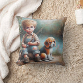 Coussin Petit Garçon Pêche Avec Son Beagle (Couverture)