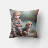 Coussin Petit Garçon Pêche Avec Son Beagle (Verso)