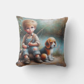 Coussin Petit Garçon Pêche Avec Son Beagle (Recto)