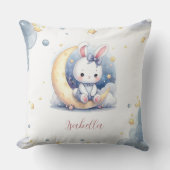 Coussin petit lapin blanc mignon assis sur la lune (Recto)