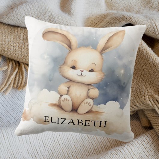 Coussin Petit lapin bleu ciel beige boho pépinière