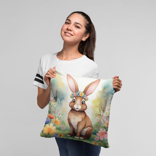 Coussin Petit lapin brun joyeux 1, Pâques (Créateur téléchargé)