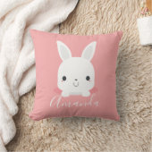 Coussin Petit lapin rosé mignon lapin avec nom personnalis (Couverture)