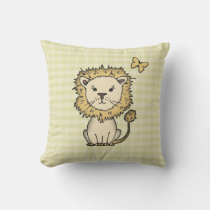 Coussin Petit lion et papillon sur Plaid Jaune