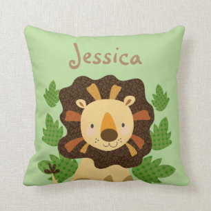 Coussin Petit lion heureux de jungle personnalisé