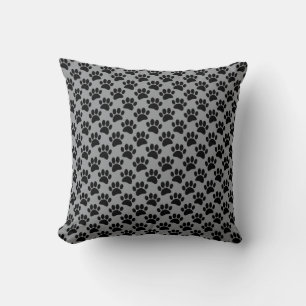 Coussin Petit motif d'empreinte de patte de chien en noir
