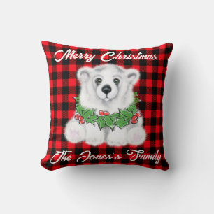 Coussin Petit ours d'ours polaire de Noël, couronne de bai