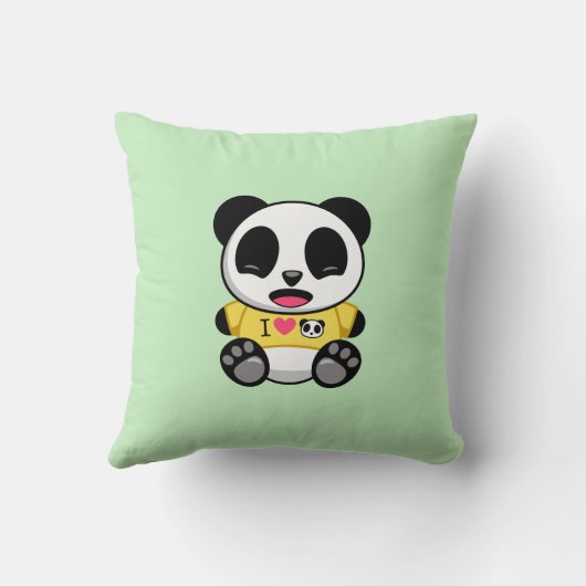 Coussin Petit Panda mignonne en T-shirt jaune sur vert (Verso)