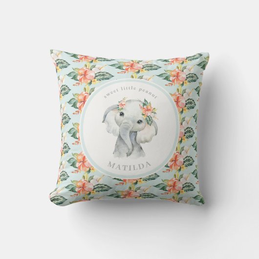 Coussin Petit petit petit cacahuète bébé fleuri d'éléphant (Recto)