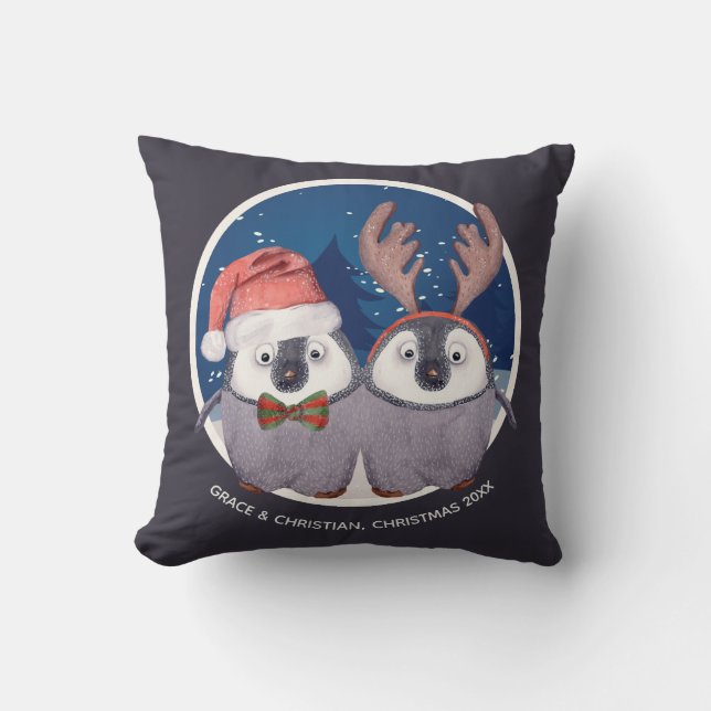 Coussin Petit pingouin Couple Noël (Recto)